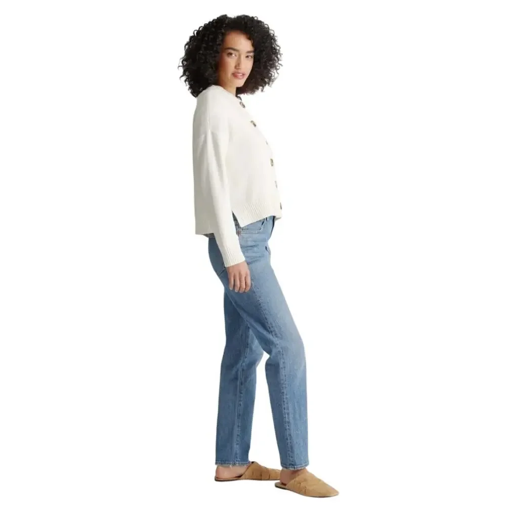 EUC Quince Women's XS Organic Cotton Cropped Cardigan Ivory Preppy Retro Boho